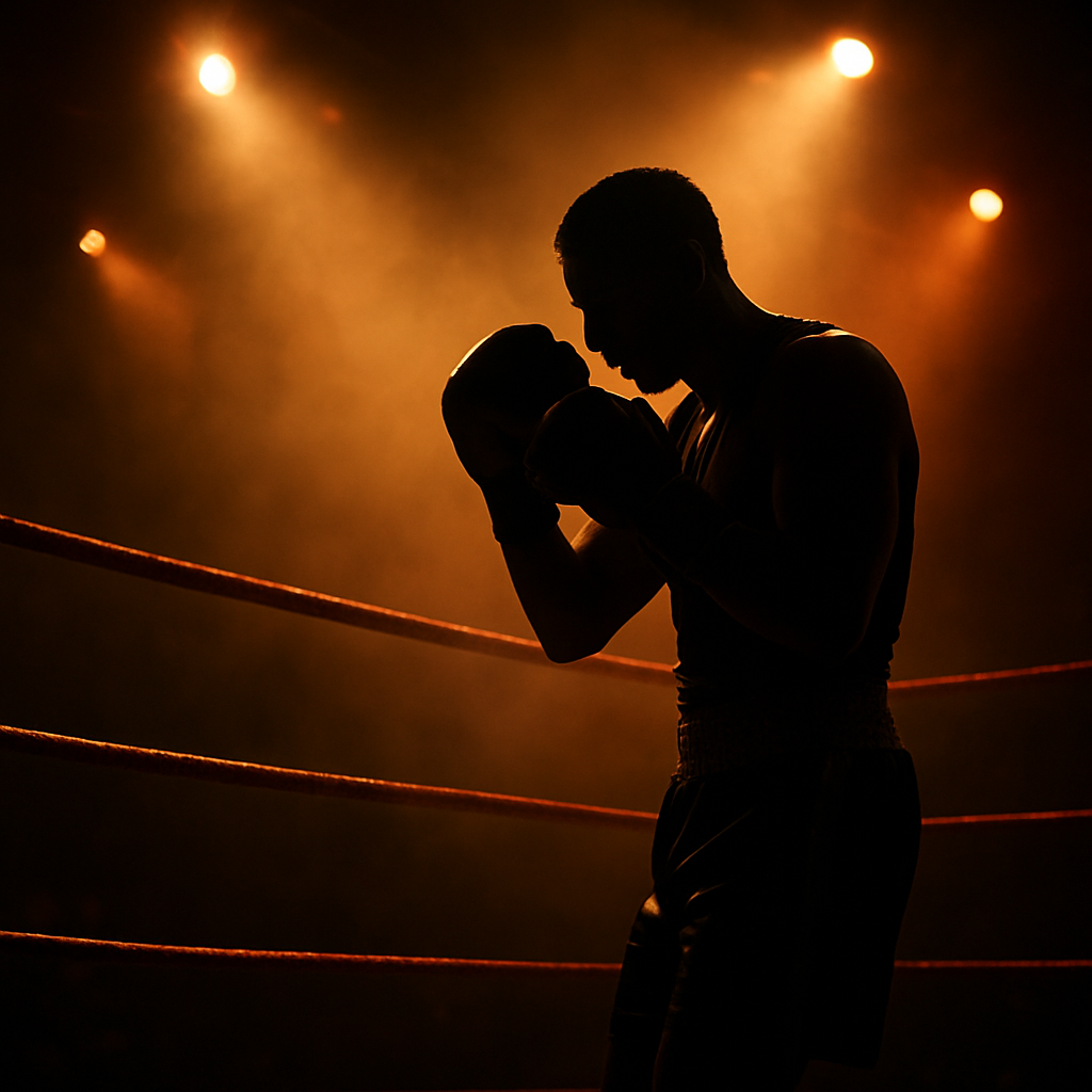 Boxeador en posicion de combate en el ring